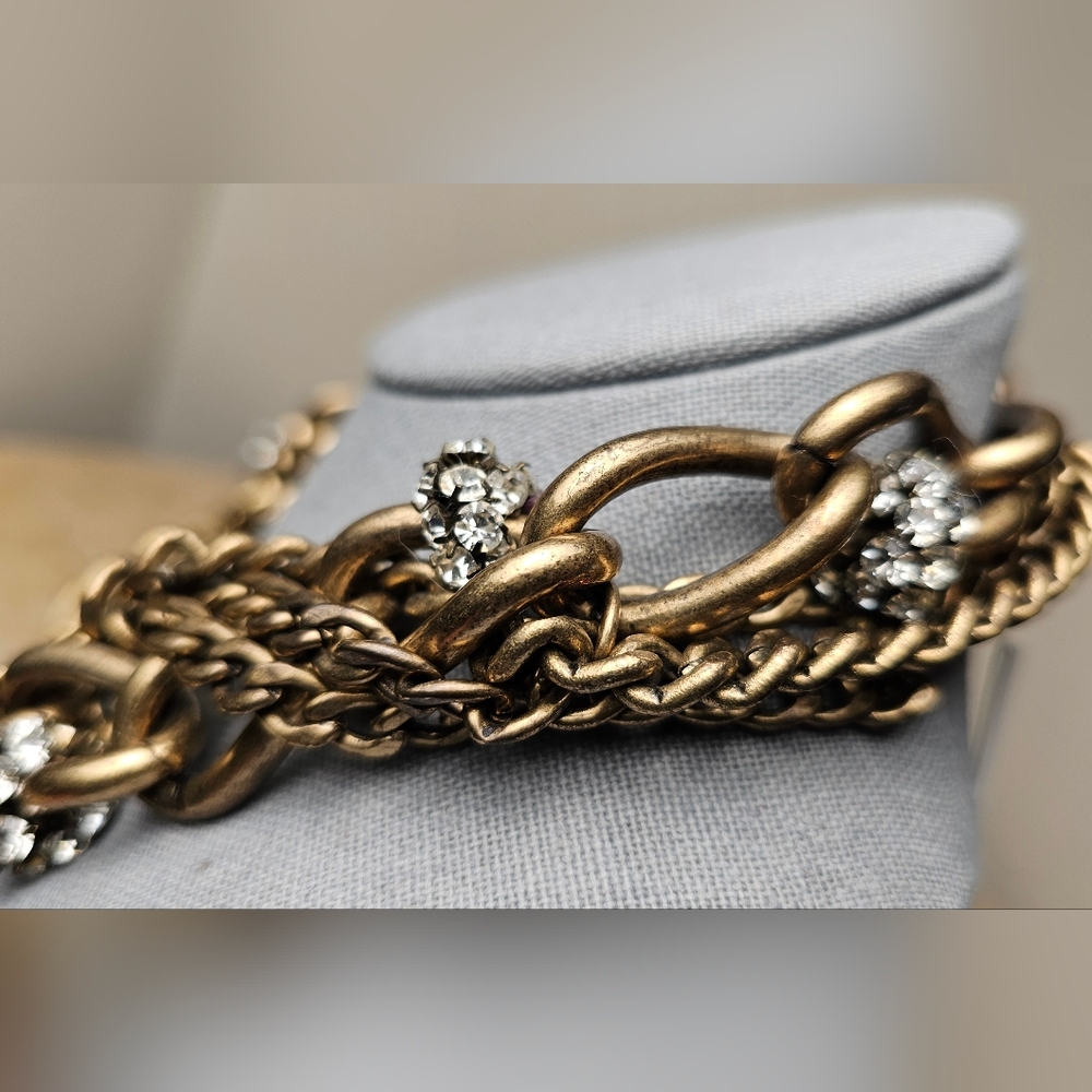 [J. CREW] Chunky Chain Link Crystal Bunches Heavy Statement Necklace - Picture 5 of 16
